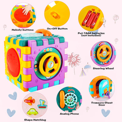 Motor skills cube, 6 in 1 activity cube toy, baby toy from 1 year, baby motor skills toy