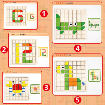 Casse-tête mosaïque créatif,Jeu de blocs en bois,Jeu d'association de formes