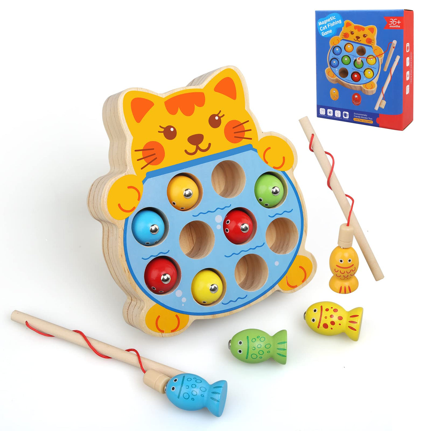 Magnetic fishing game toy for children, fish fishing wooden toy gift