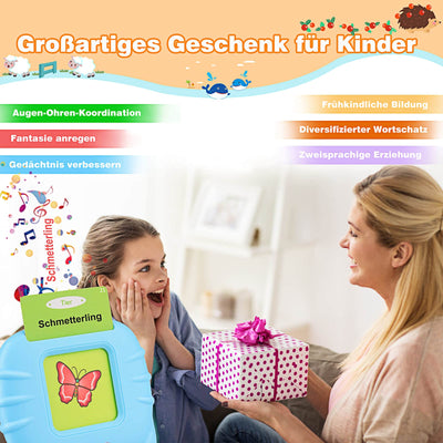 Talking German flash cards educational toy, 194 sheets 388 words, Audible educational toy