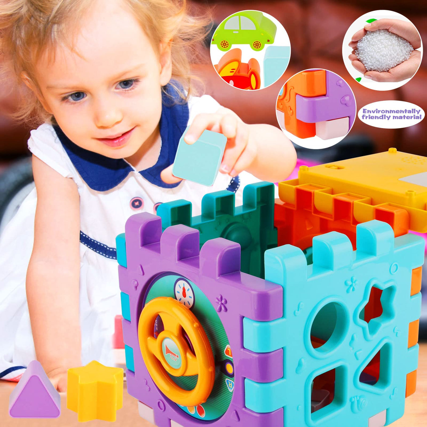 Motor skills cube, 6 in 1 activity cube toy, baby toy from 1 year, baby motor skills toy