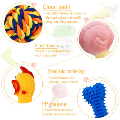 19 pièces Jouets de corde pour chien - Éviter l'ennui et l'anxiété pour les chiots Jeu de dentition pour les petits, moyens et grands chiens Jouets de corde en coton Jouet à mâcher interactif