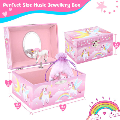 Boîte à bijoux avec boîte à musique avec ensemble de bijoux licorne, boîte à bijoux pour enfants boîte à musique avec ballerine tournante