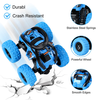 Pack de 2 Monster Truck Voiture à Remonter Jouet pour Enfants, Rétraction par Friction, Véhicule à Inertie à Rotation à 360°, Jouet de Voiture pour Bébé Enfants à partir de 3 Ans