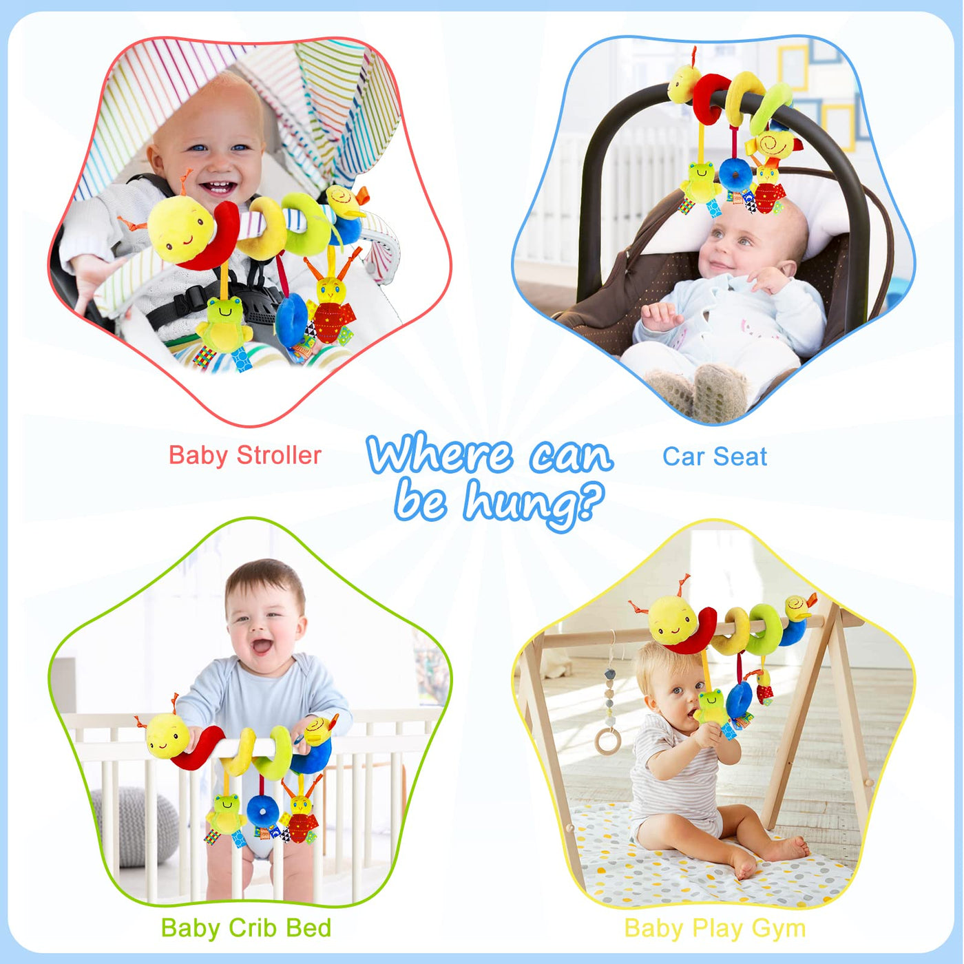 Baby carriage toy for babies Activity spiral toy Hanging toy Baby car seat Cot toy