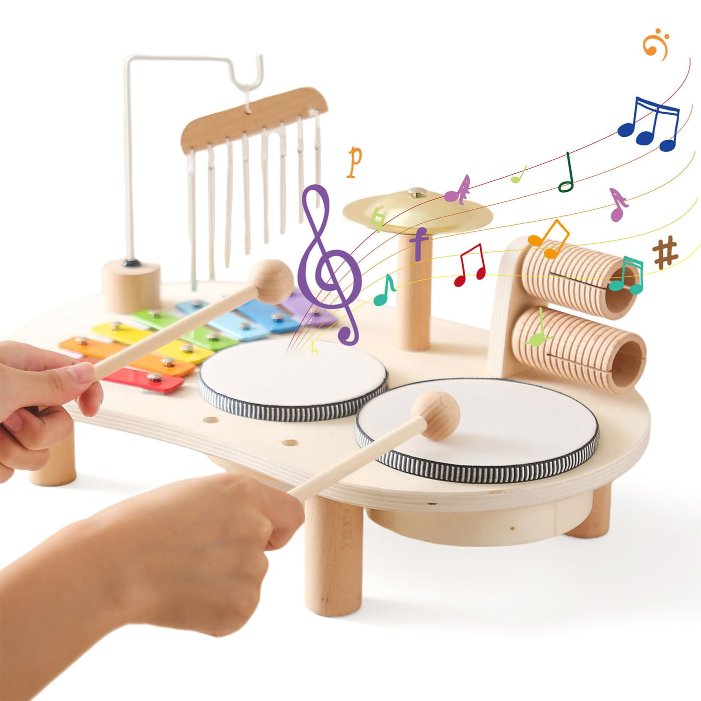 Trommelset für Kinder, 7-in-1 Musik Kinderspielzeug, Lernspielzeug Trommelset mit Xylophon, Kindertrommelset