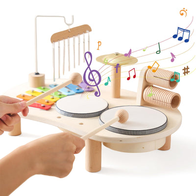 Trommelset für Kinder, 7-in-1 Musik Kinderspielzeug, Lernspielzeug Trommelset mit Xylophon, Kindertrommelset