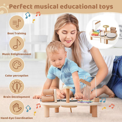 Trommelset für Kinder, 7-in-1 Musik Kinderspielzeug, Lernspielzeug Trommelset mit Xylophon, Kindertrommelset