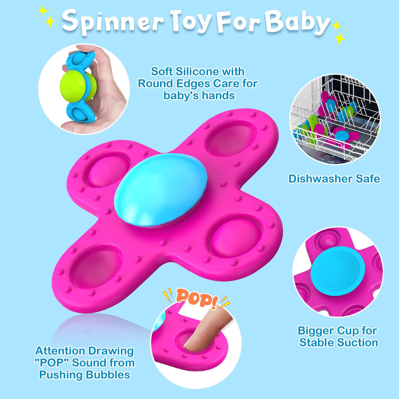 Suction cup toy children, 3 pieces baby toy fidget spinner baby silicone