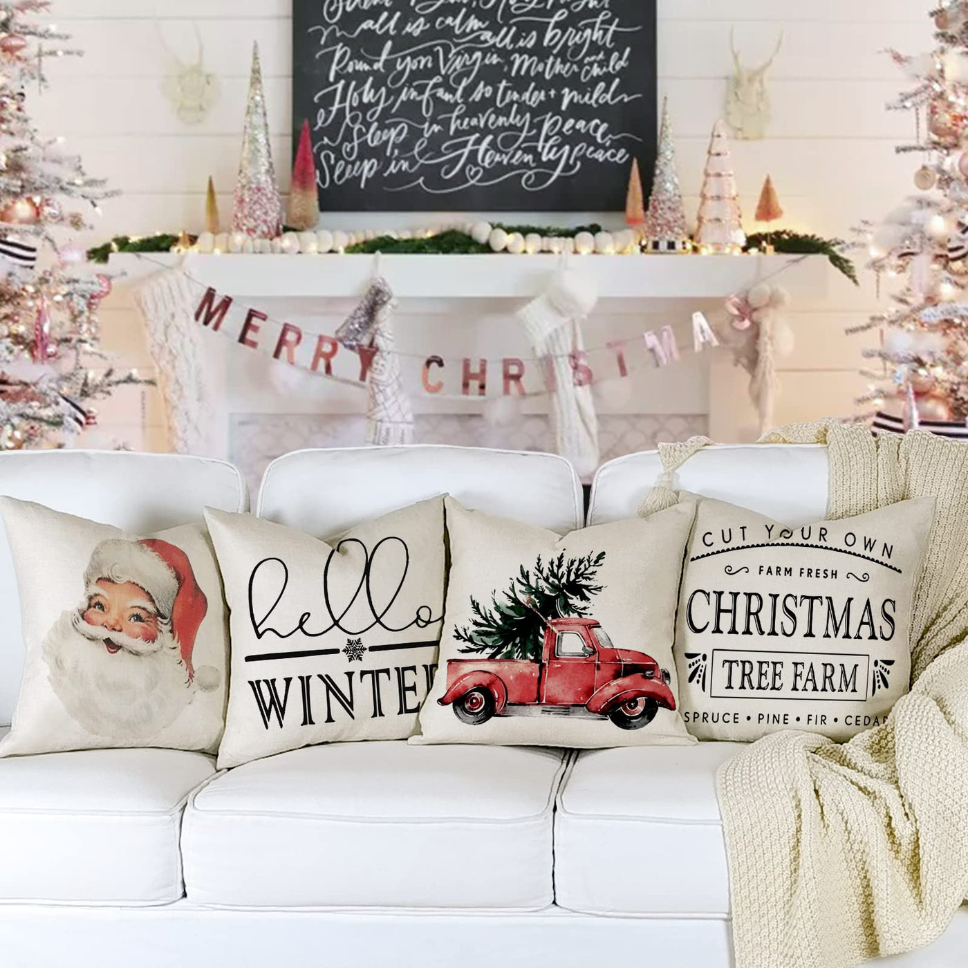 Cushion cover set of 4 cushion cover Christmas cushion covers decorative cushions linen cushion covers for decoration Christmas sofa