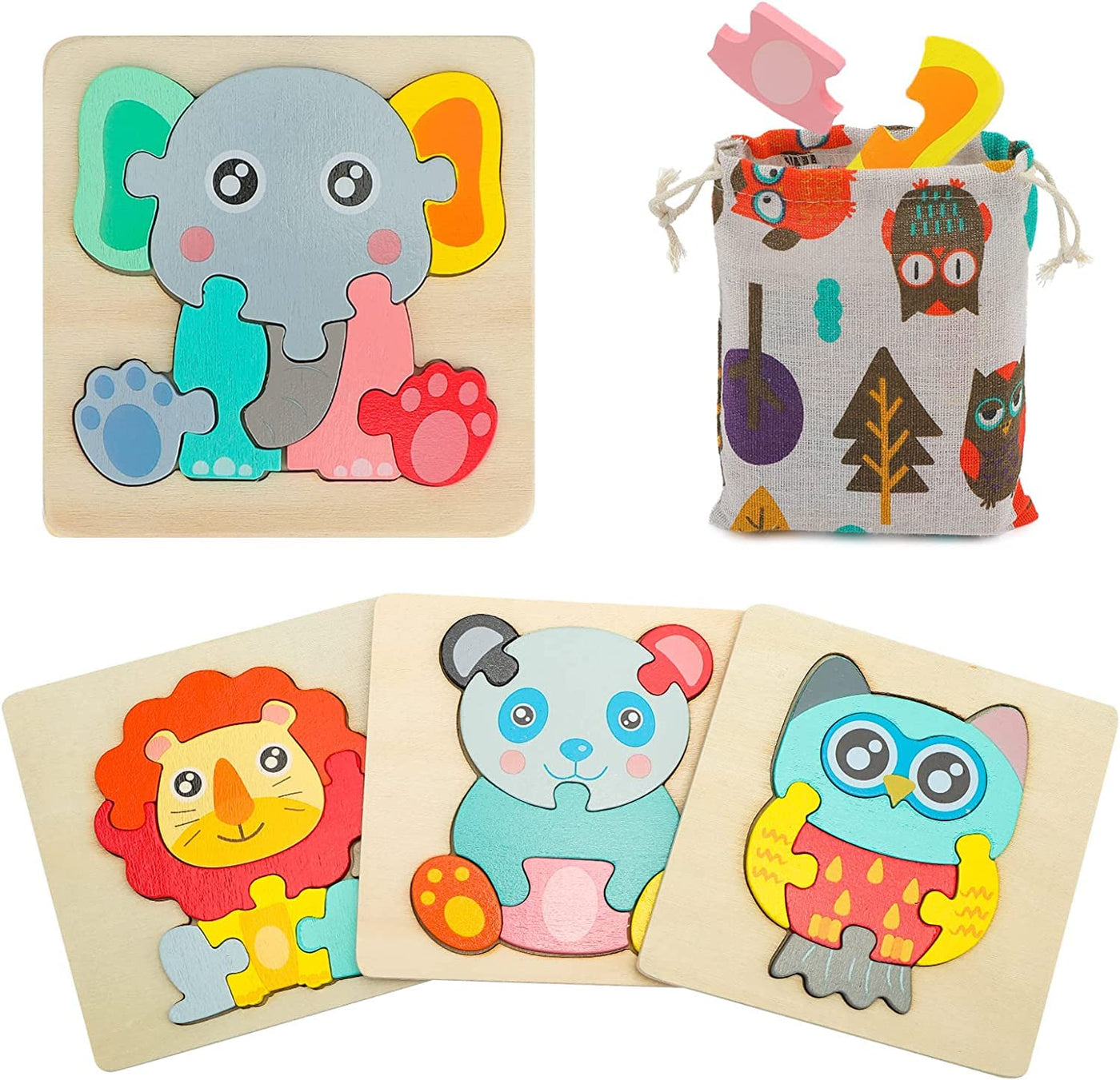 Wooden puzzle for children, 3D children's wooden jigsaw puzzle wooden toy with storage bag