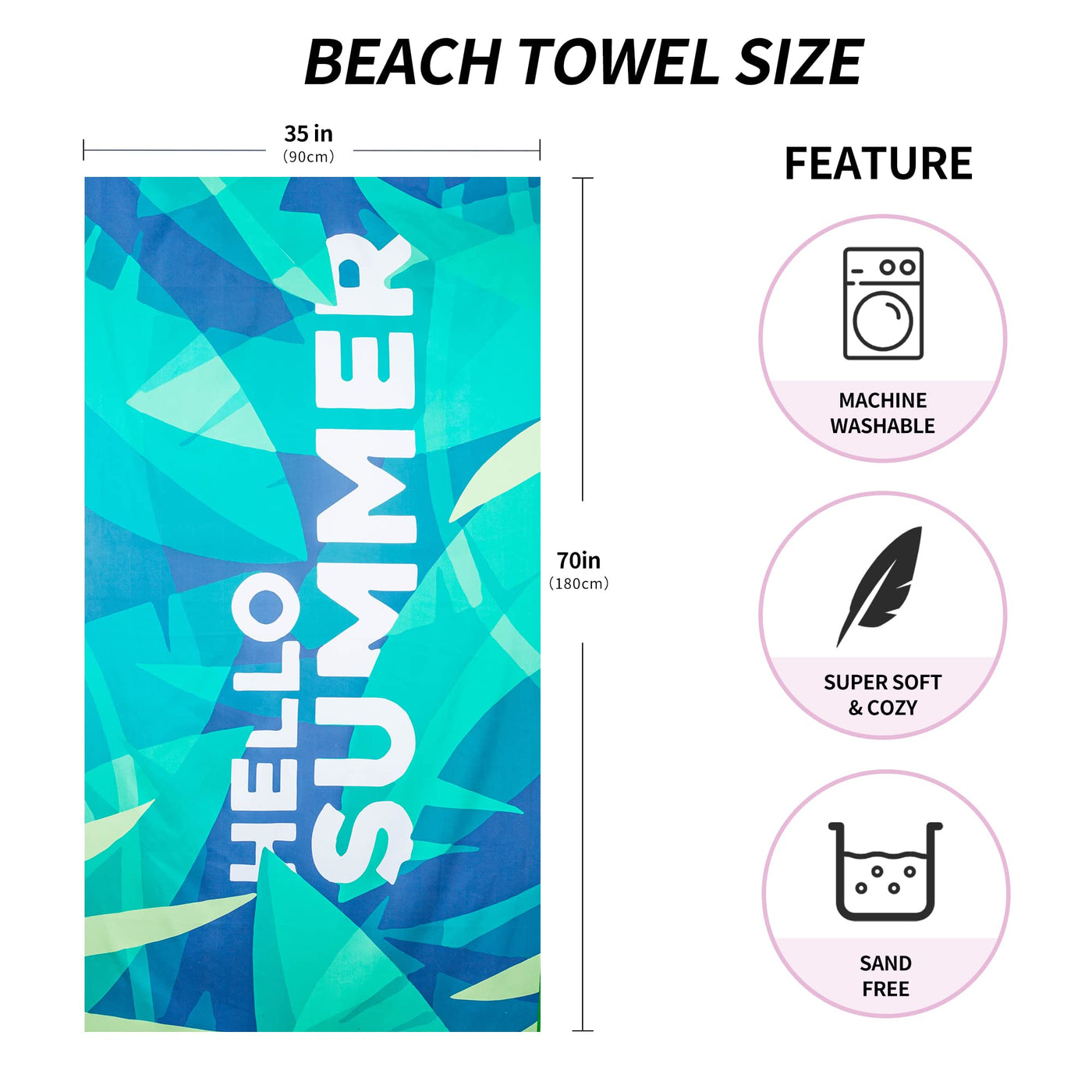 Serviette de plage Large, serviette en microfibre