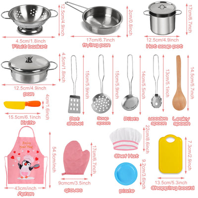 Children's kitchen accessories, stainless steel cooking set children's toy, doll's kitchen accessories, food toy