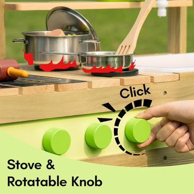 ensemble de Cuisine de Jeu de Jouets en Bois d'Extérieur pour Enfants de Cuisine de boue pour Garçons et Filles Âgés de 3 à 8 Ans, Activités Intérieures et Extérieures avec évier d'eau Version mise à jour