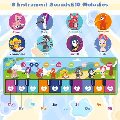 Tapis de piano pour enfants, tapis de musique pour enfants avec 8 instruments 17 chansons, tapis de danse pour bébé, tapis de piano, jeu musical pour les tout-petits.