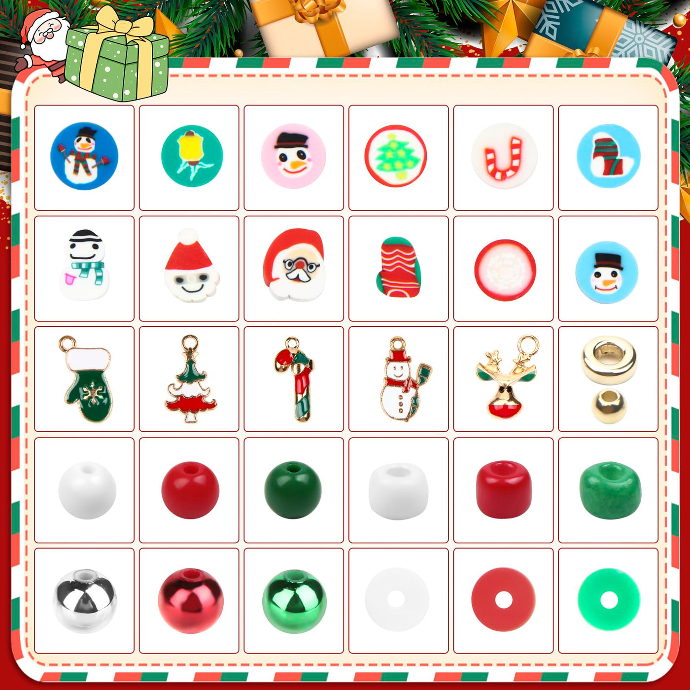 Make your own set of beads for stringing with Christmas tree pendants and clay beads