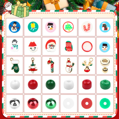 Make your own set of beads for stringing with Christmas tree pendants and clay beads