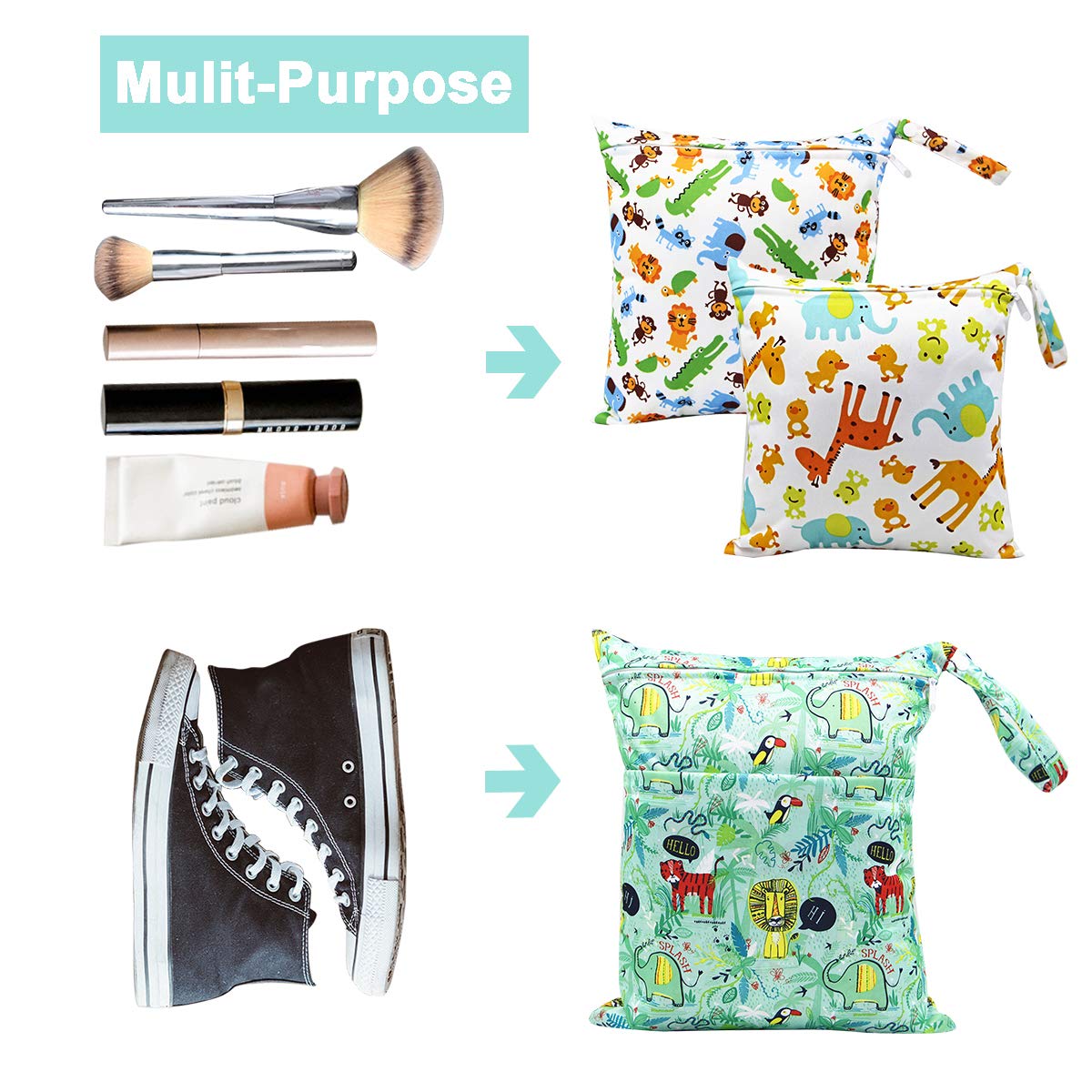 Sac humide, sac à couches 3 Pièces, Sac Organisateur Lavable