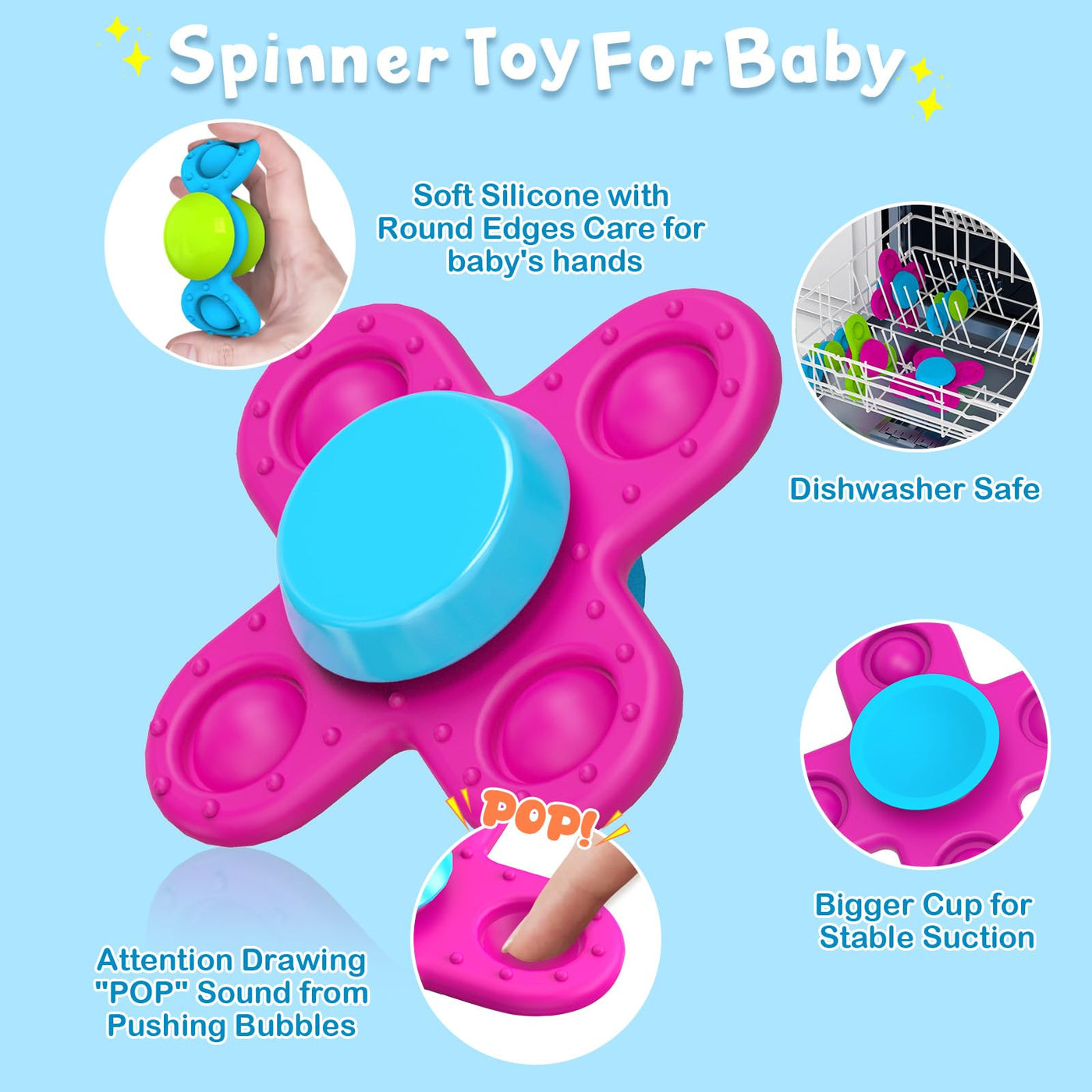 Jouet ventouse enfant, 3 pièces jouet bébé fidget spinner bébé silicone