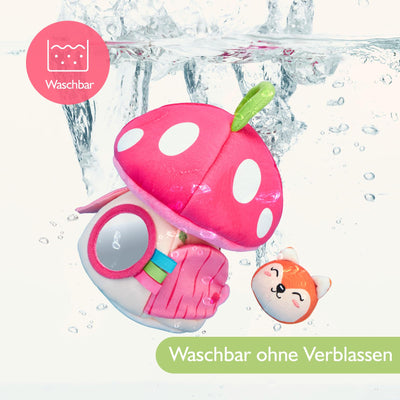 Maison champignon avec animaux, hochet, papier crépon, miroir, jouet éducatif pour bébés Favorise les capacités sensorielles et motrices