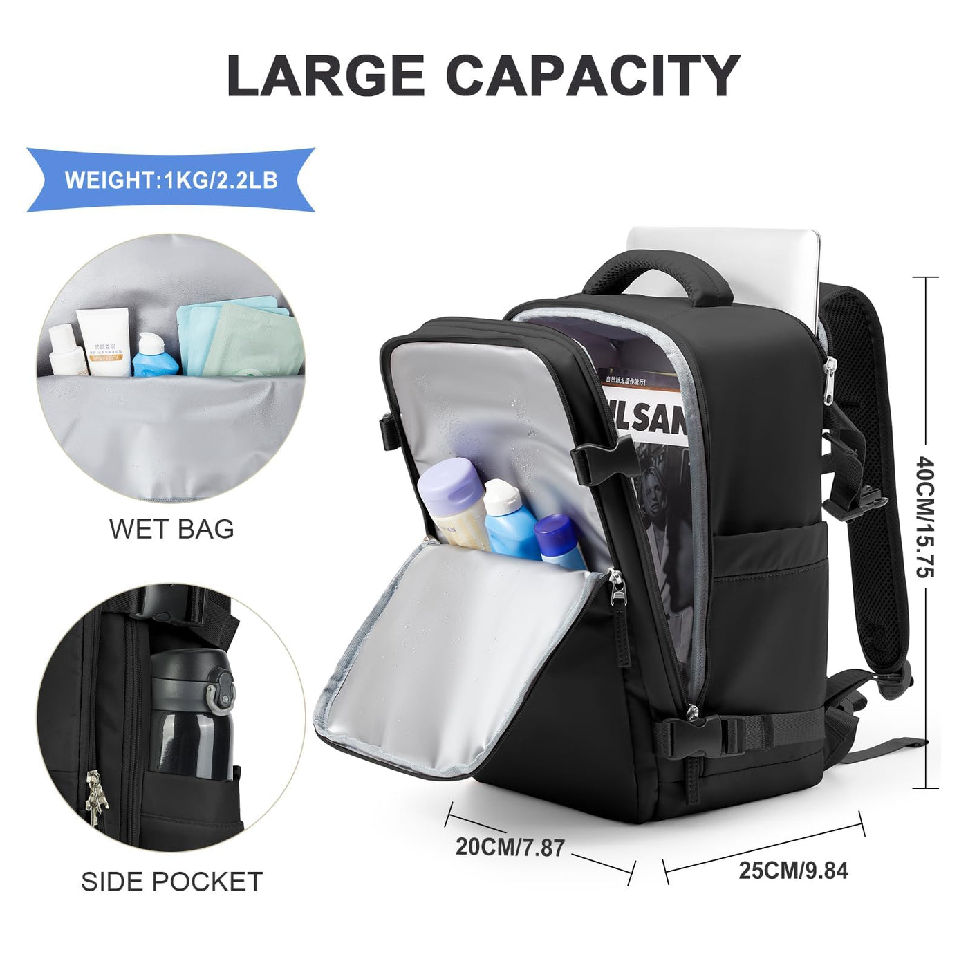 Rucksack für Flugzeug Handgepäck Kabinentasche Rucksack Wasserdicht Laptop Reiserucksack