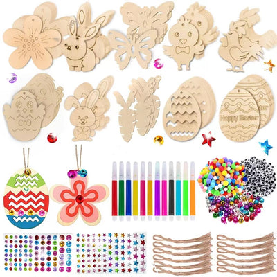 Etiquettes de Pâques en bois à peindre, 264 pièces de bricolage de Pâques pour les enfants, décorations de Pâques pour les enfants