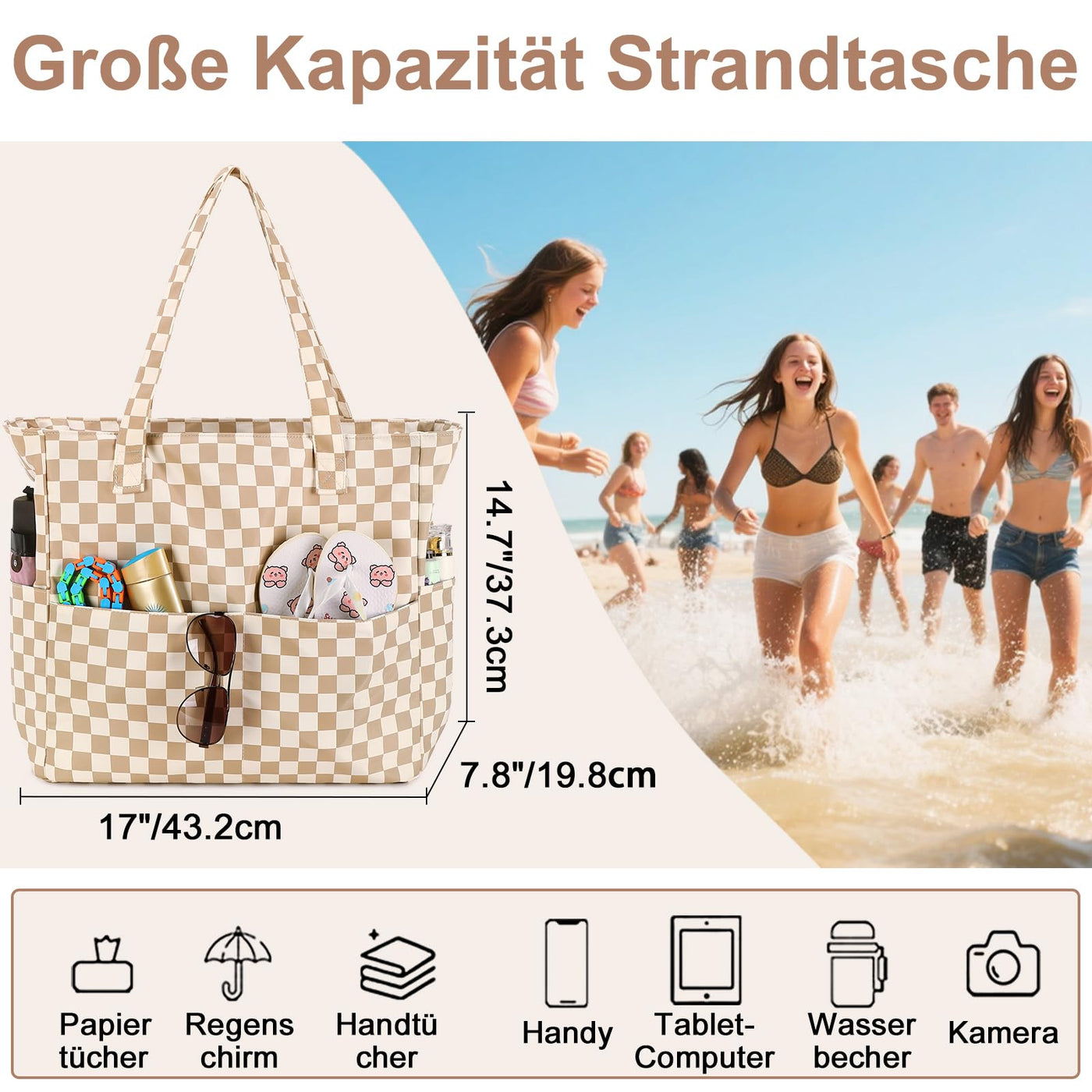 Grand sac de plage avec fermeture éclair