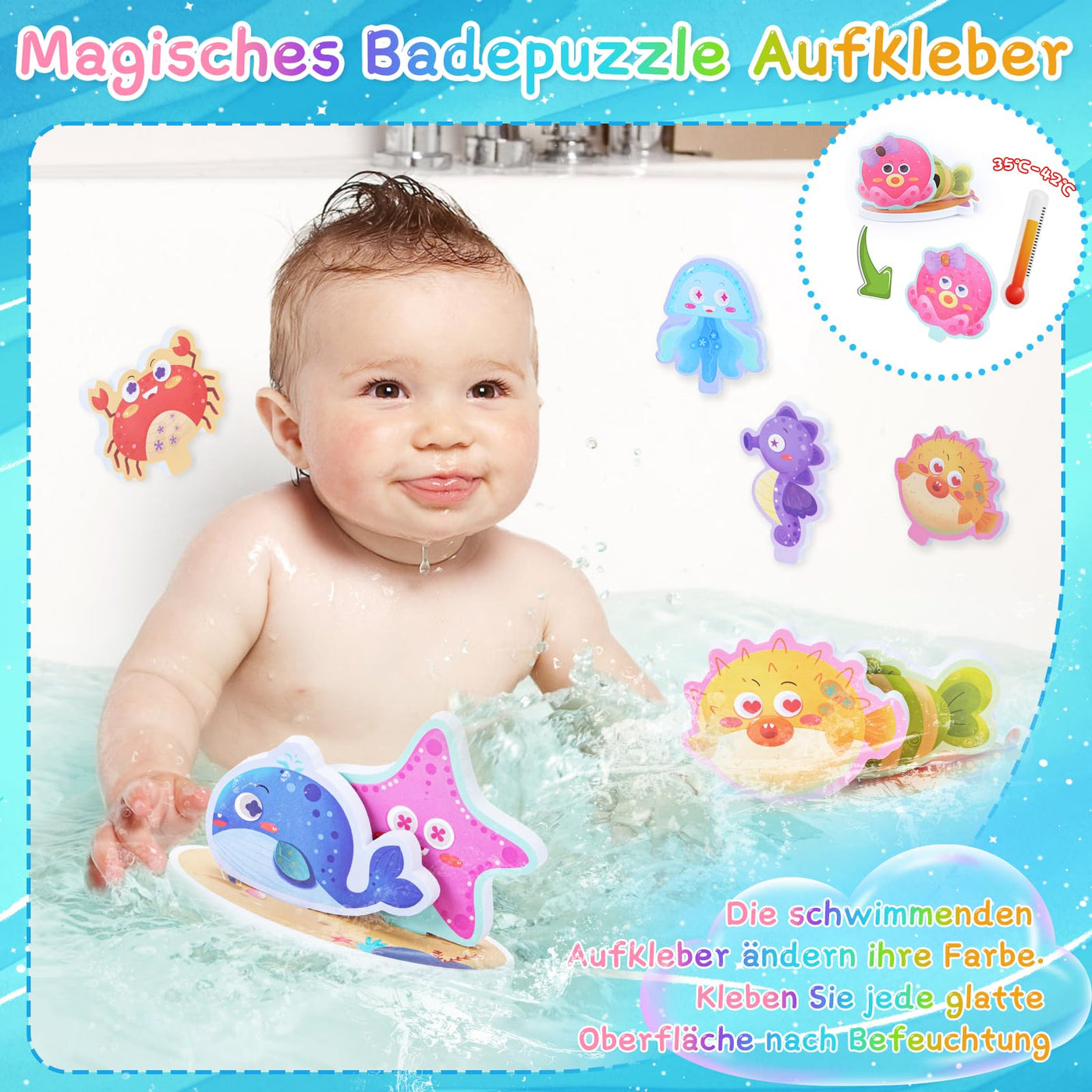 Jouets de bain Livre de bain, autocollants flottants pour l'heure du bain, gobelet empilable non étanche, jouets à ventouse, set de jouets de bain éducatif avec filet de rangement pour jouets de bain