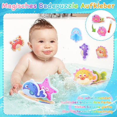 Jouets de bain Livre de bain, autocollants flottants pour l'heure du bain, gobelet empilable non étanche, jouets à ventouse, set de jouets de bain éducatif avec filet de rangement pour jouets de bain