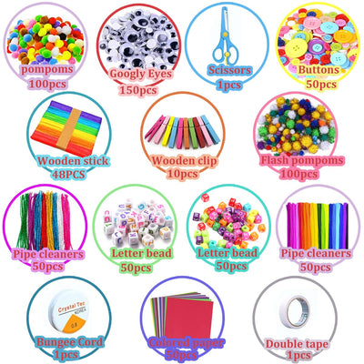 Ensemble d'artisanat pour enfants, plus de 3000 pièces ensemble d'artisanat pour enfants boîte d'artisanat ensemble de matériel d'artisanat, étui d'artisanat comprend des pompons, des cure-pipes pour enfants