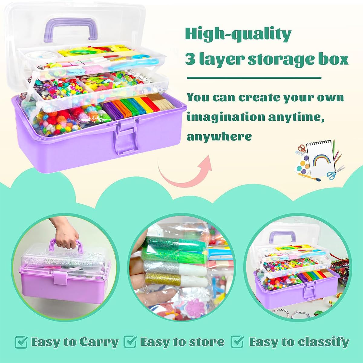 Craft set for children, 3000+Pcs craft set for children craft box craft material set, craft case include pompoms, pipe cleaners for children