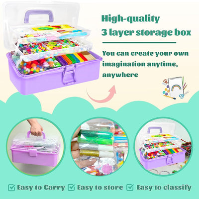 Craft set for children, 3000+Pcs craft set for children craft box craft material set, craft case include pompoms, pipe cleaners for children