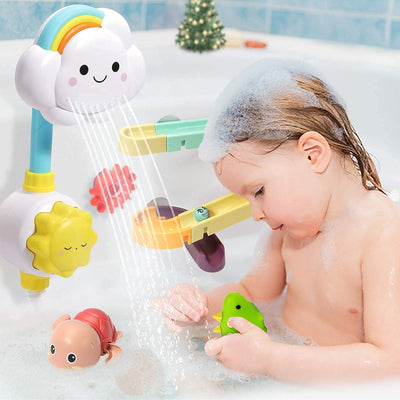 Bath toy, bathtub toy set with water shower, ball track, fishing game, floating squirting toy