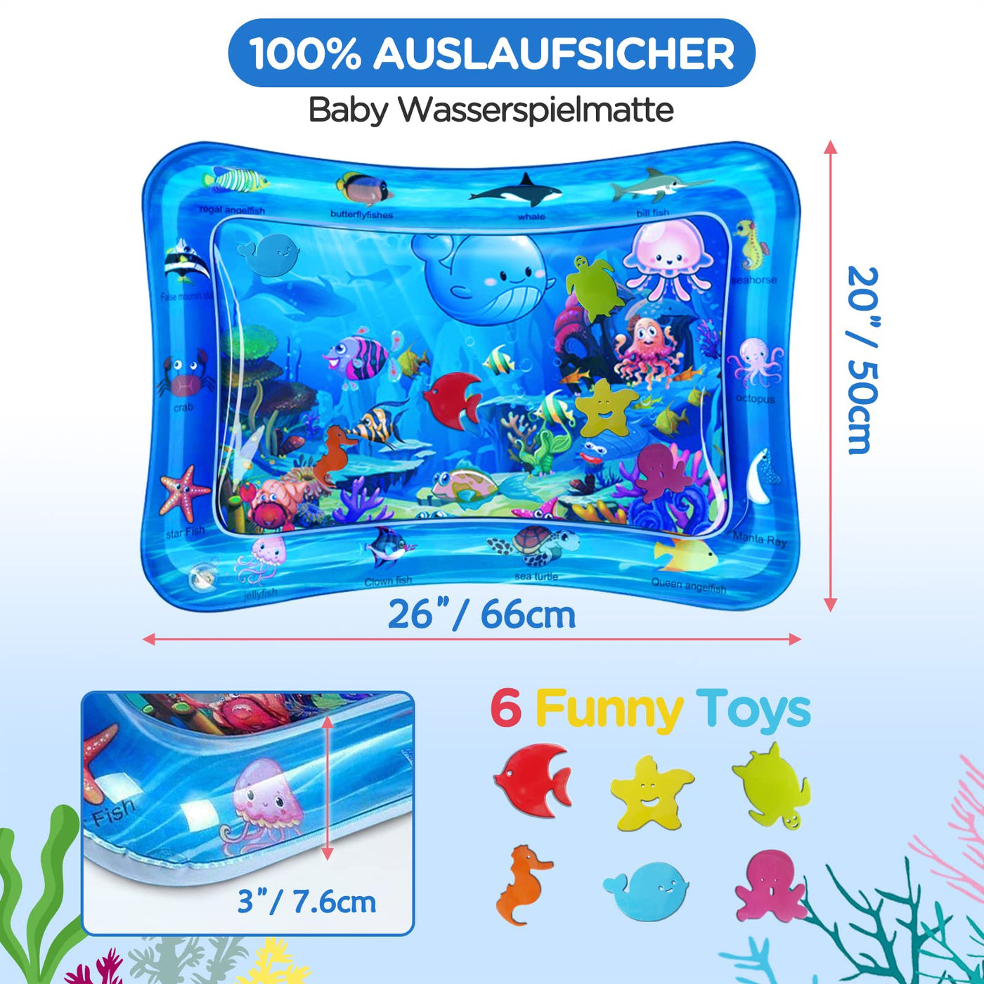 Water mat baby toy, water play mat BPA-free, play mat baby, inflatable tummy time mat, fun activities Stimulating your baby's growth