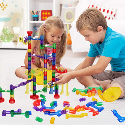 152pcs Marble Run Set with track elements and glass marbles, educational toy and construction toy