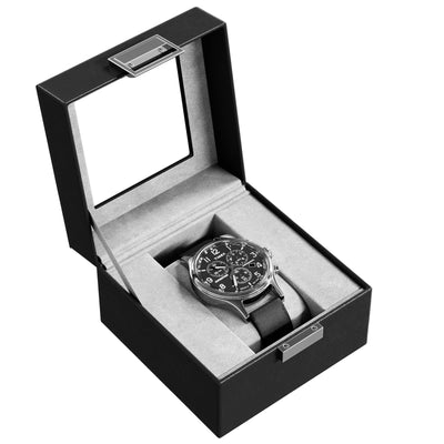 Boîte à montres avec 1 compartiment, boîte à montres avec couvercle en verre, boîte à montres avec coussin pour montres, rangement pour montres