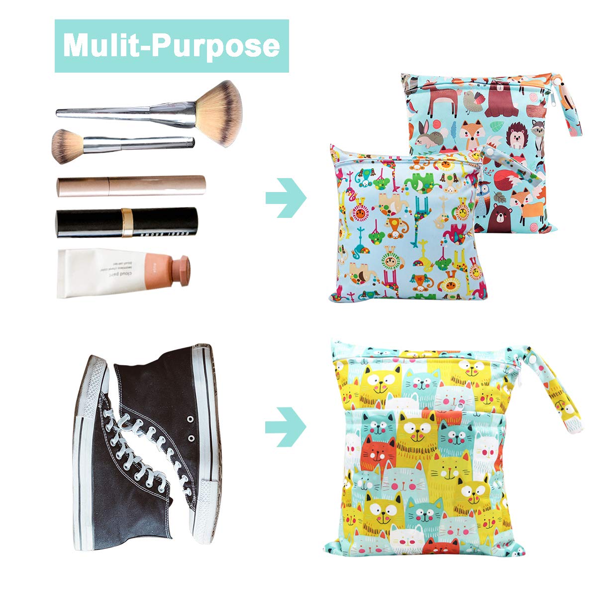 Sac humide, sac à couches 3 Pièces, Sac Organisateur Lavable