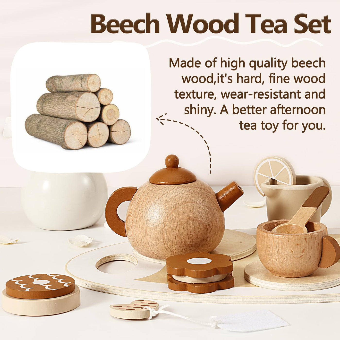 Tea service play kitchen Tea party set with teapot Children's kitchen Wooden toy