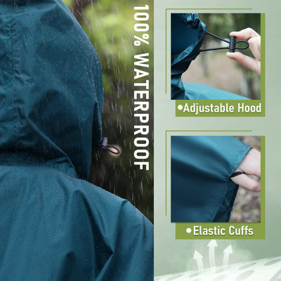 Rain cape with hood zipper, reusable raincoat, rain poncho bike hiking