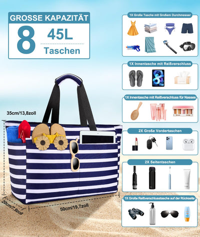 Grand sac de plage avec fermeture éclair