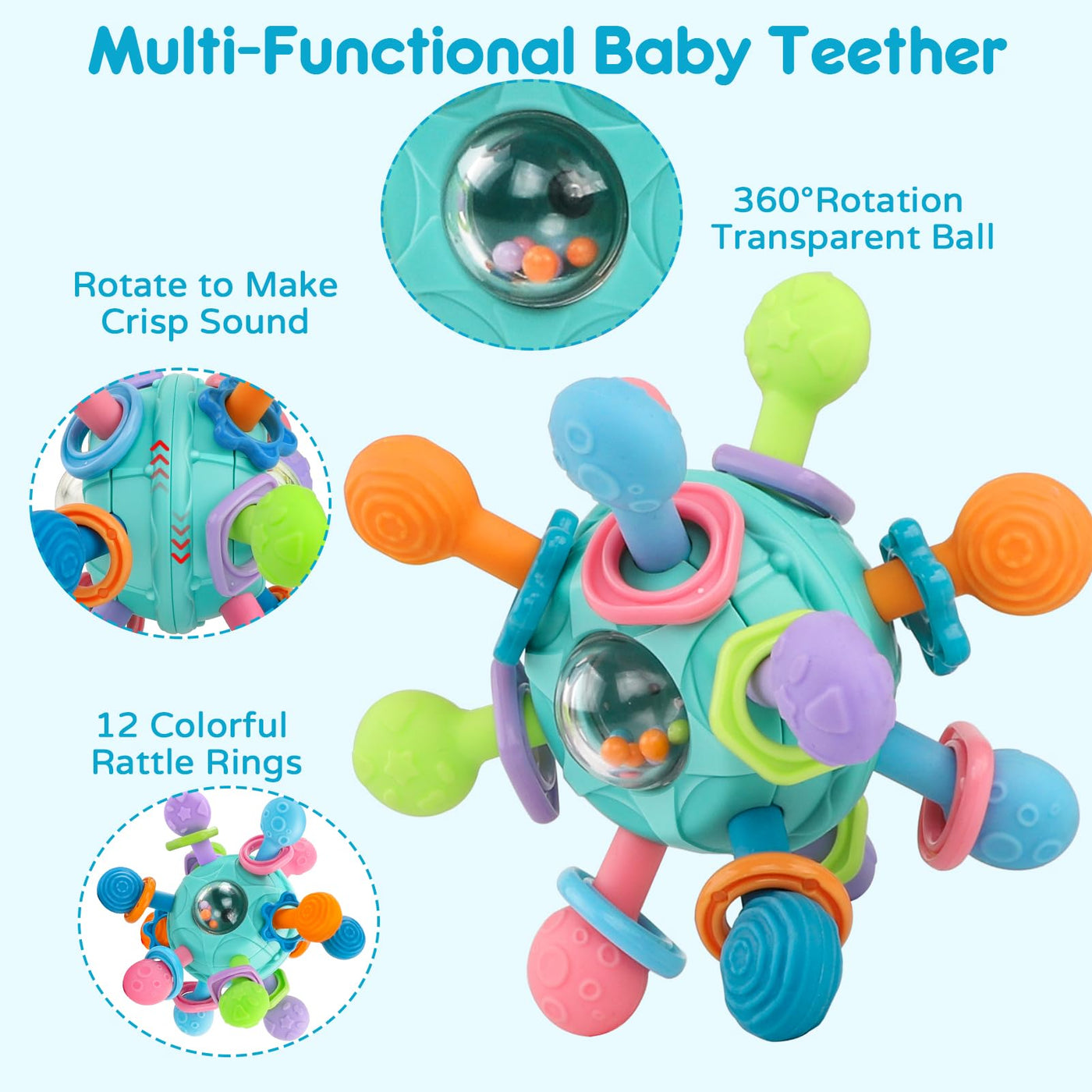 Baby toy grasping ball for babies, sensory baby toy rattle