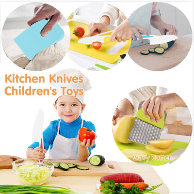 Children's knives, 17-piece children's knife set kitchen knives children, knife cutting set with cutting board, vegetable cutters and peeler