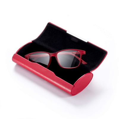 Grand étui à lunettes rigide de couleur avec application chromée