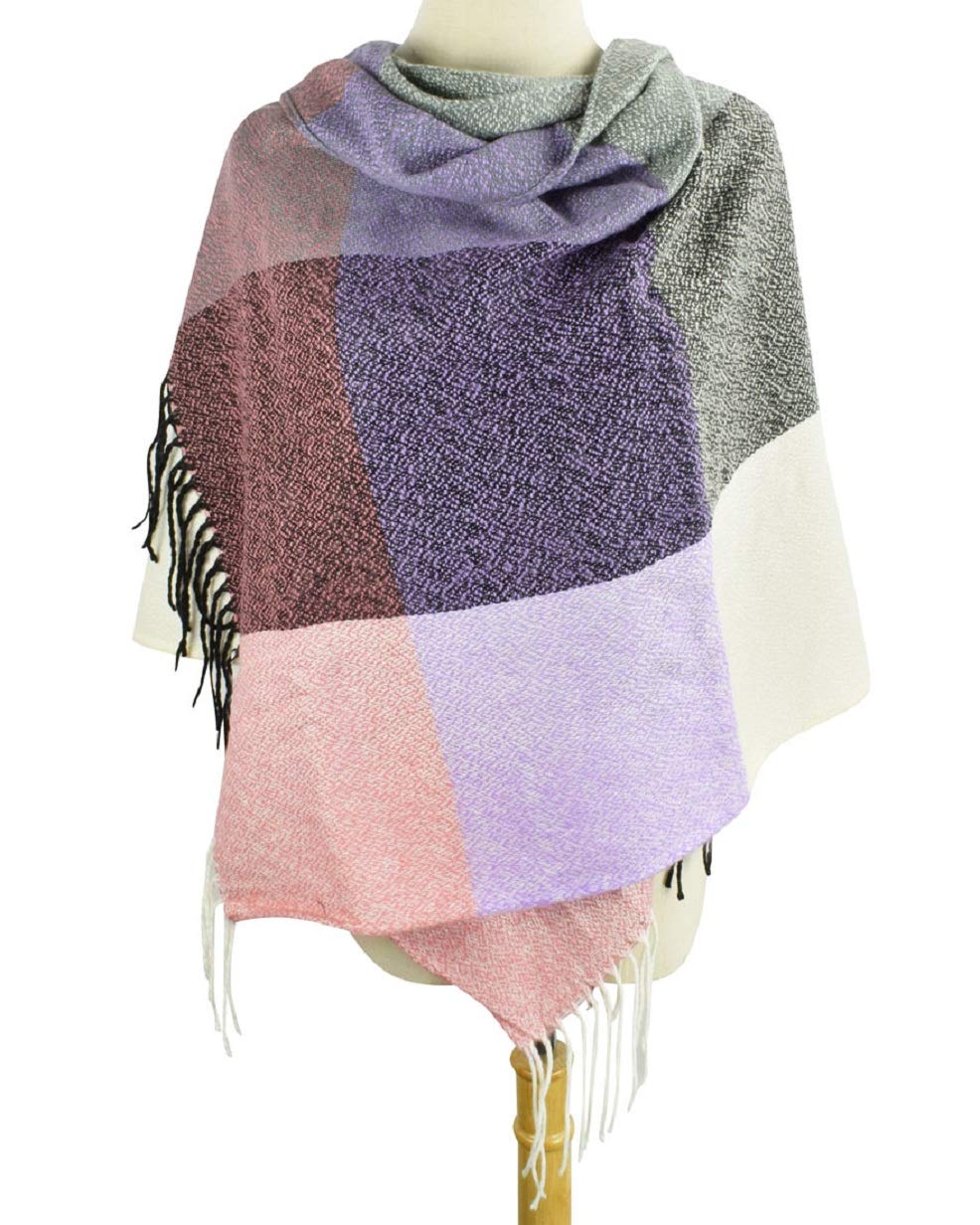 Plaid triangle scarf winter, pashmina scarf soft tassel wrap scarf