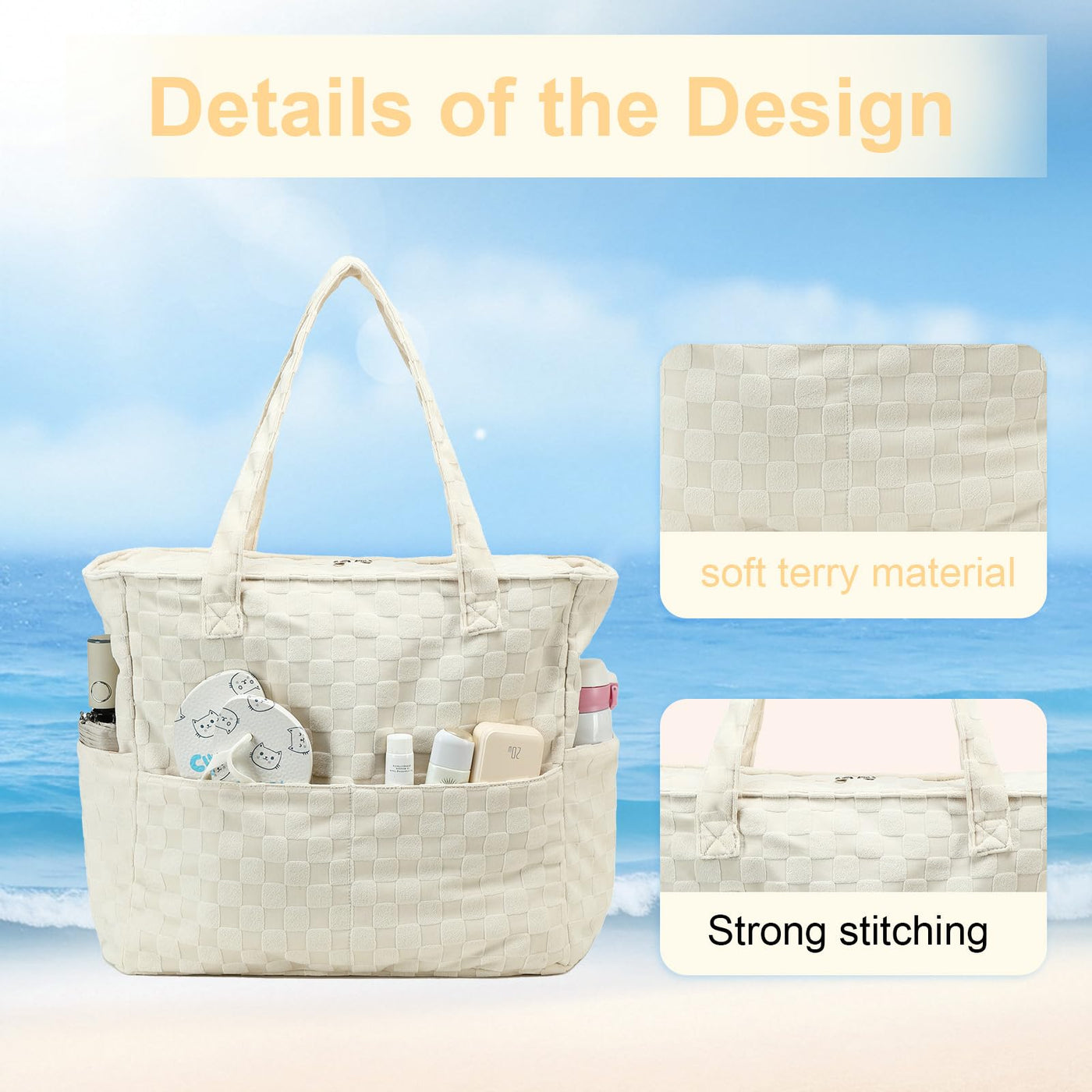 Grand sac de plage avec fermeture éclair