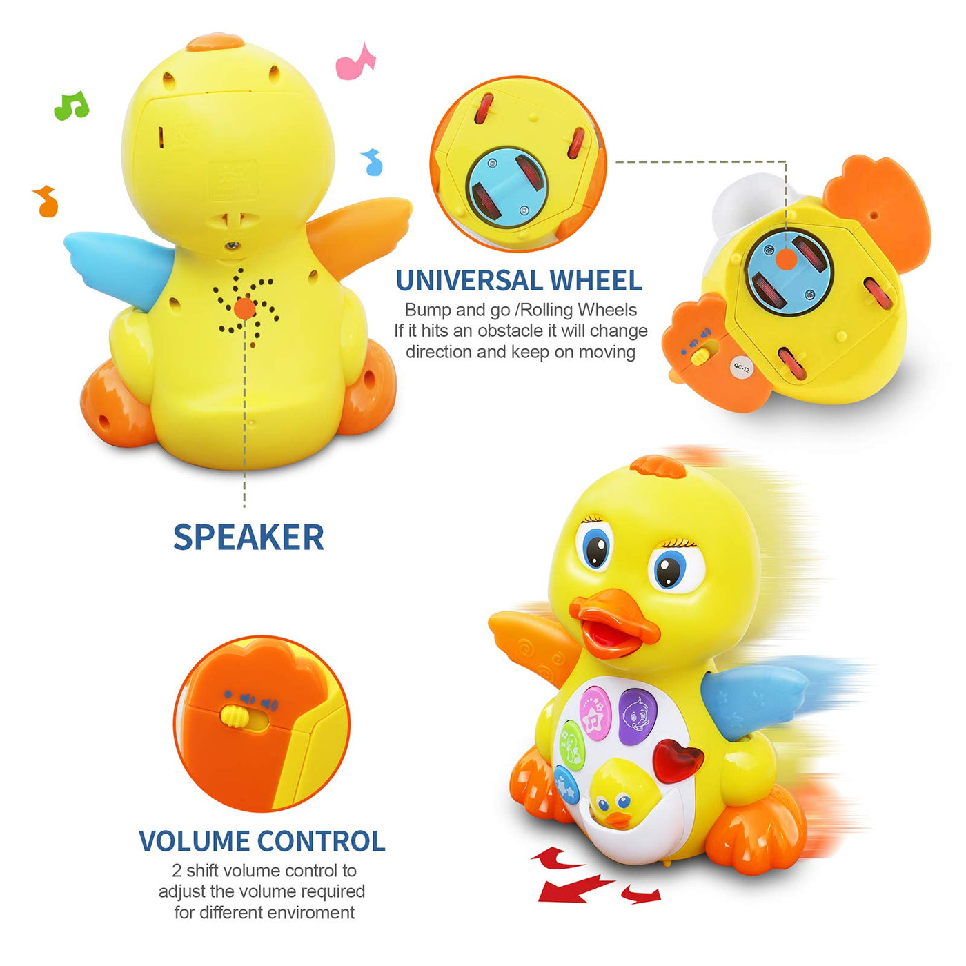 Duck baby toy with music and lights, crawling musical toy educational baby toy