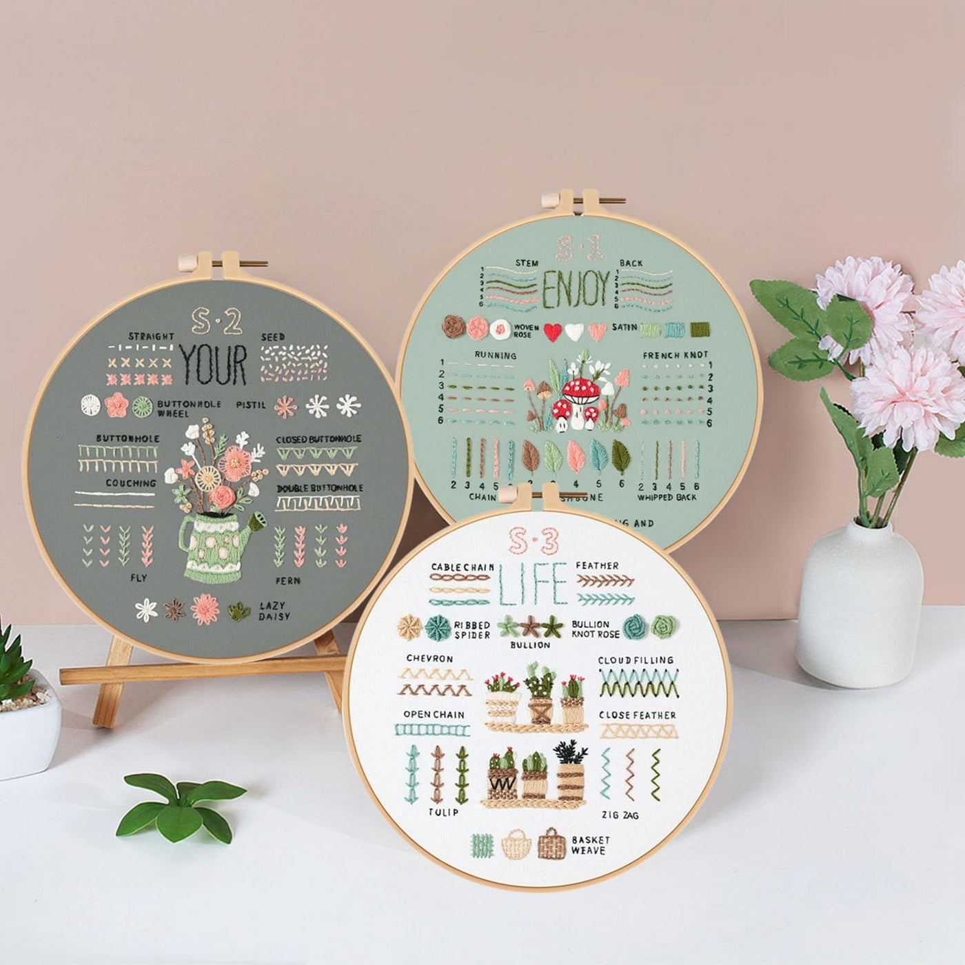 Sets Kit de pratique de points de broderie pour les débutants, points de broderie de base et avancés