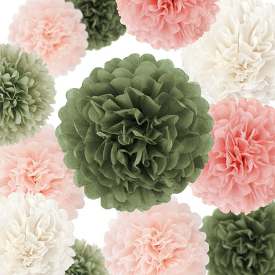 12 pieces party decoration, old-fashioned tissue paper pompoms, tissue paper flowers