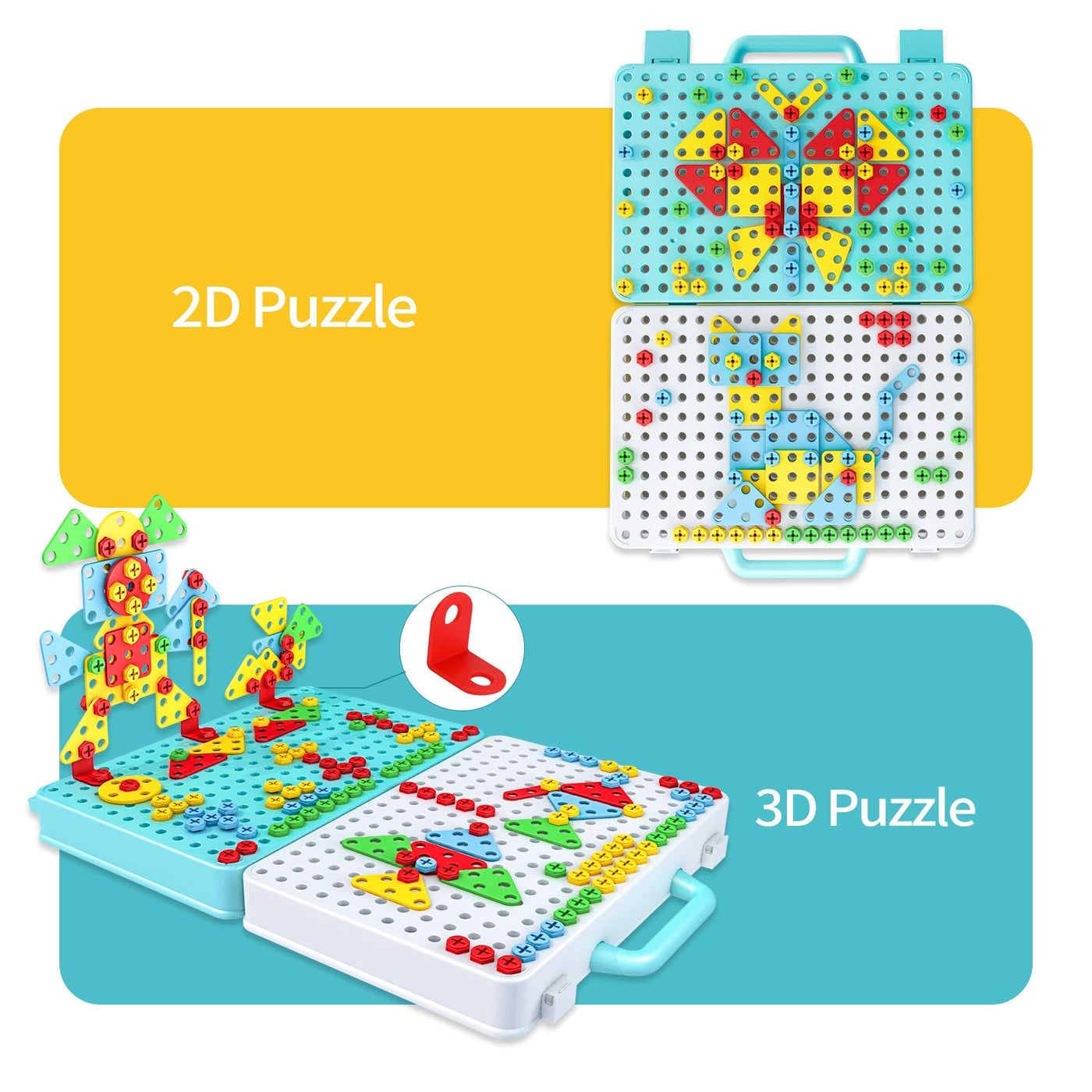 Mosaic plug-in game 3D puzzle with drill, screws, creative toy for children as an educational toy