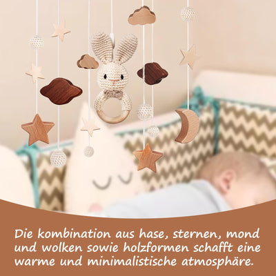 Mobile Babybettchen Bettchen Glocke Windspiel Baby mit Wolken Sterne 